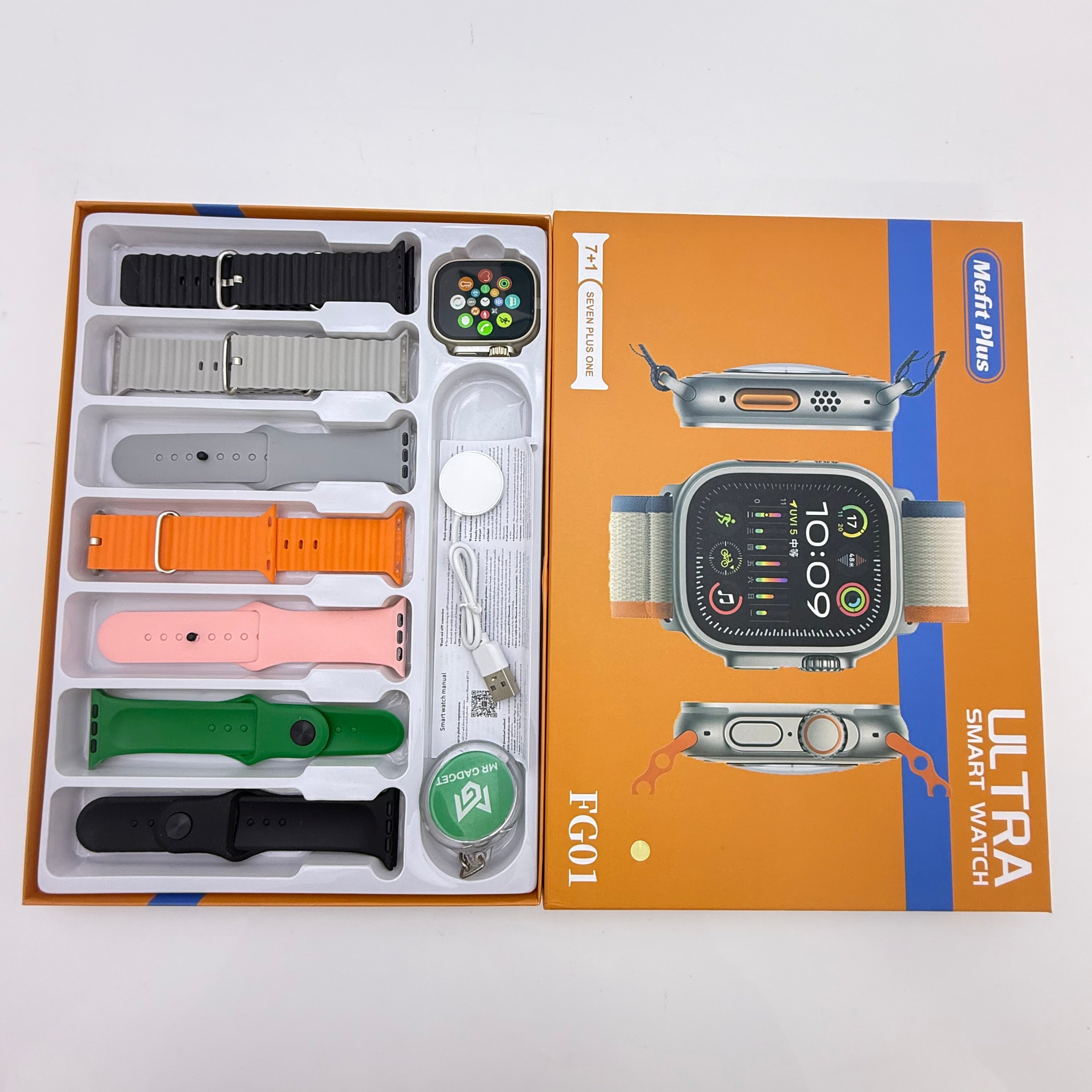 FG01 Ultra 7 In 1 Strap New Smart Watch 49mm 2.01inch Full Touch Screen Sport Fitness Bluetooth Call Smartwatch Life Waterproof Heart Rate Blood Pressure Sleep Monitor