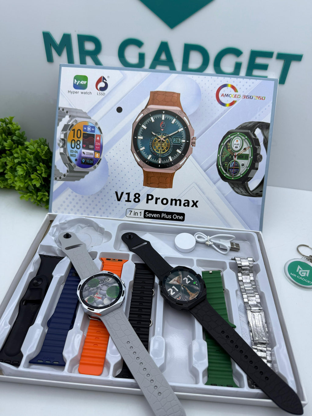 V18promax Smart Watch 7in1 Stainless Steel Ocean Rubber BT Call Wireless Charger Sleep Tracker New Release Relogio V18 PROMAX